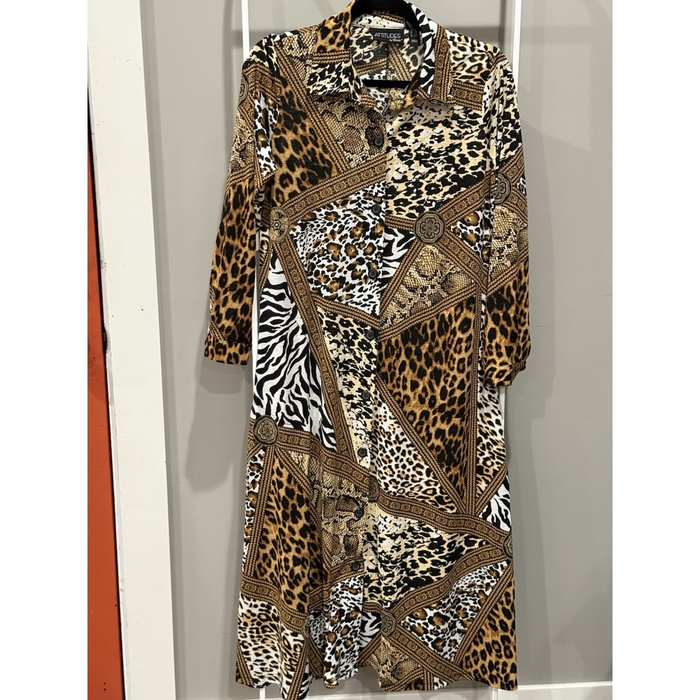 Attitudes By Renee Animal Patchwork Long Shirt Dress Sz XXSP Old Money Mob Wife